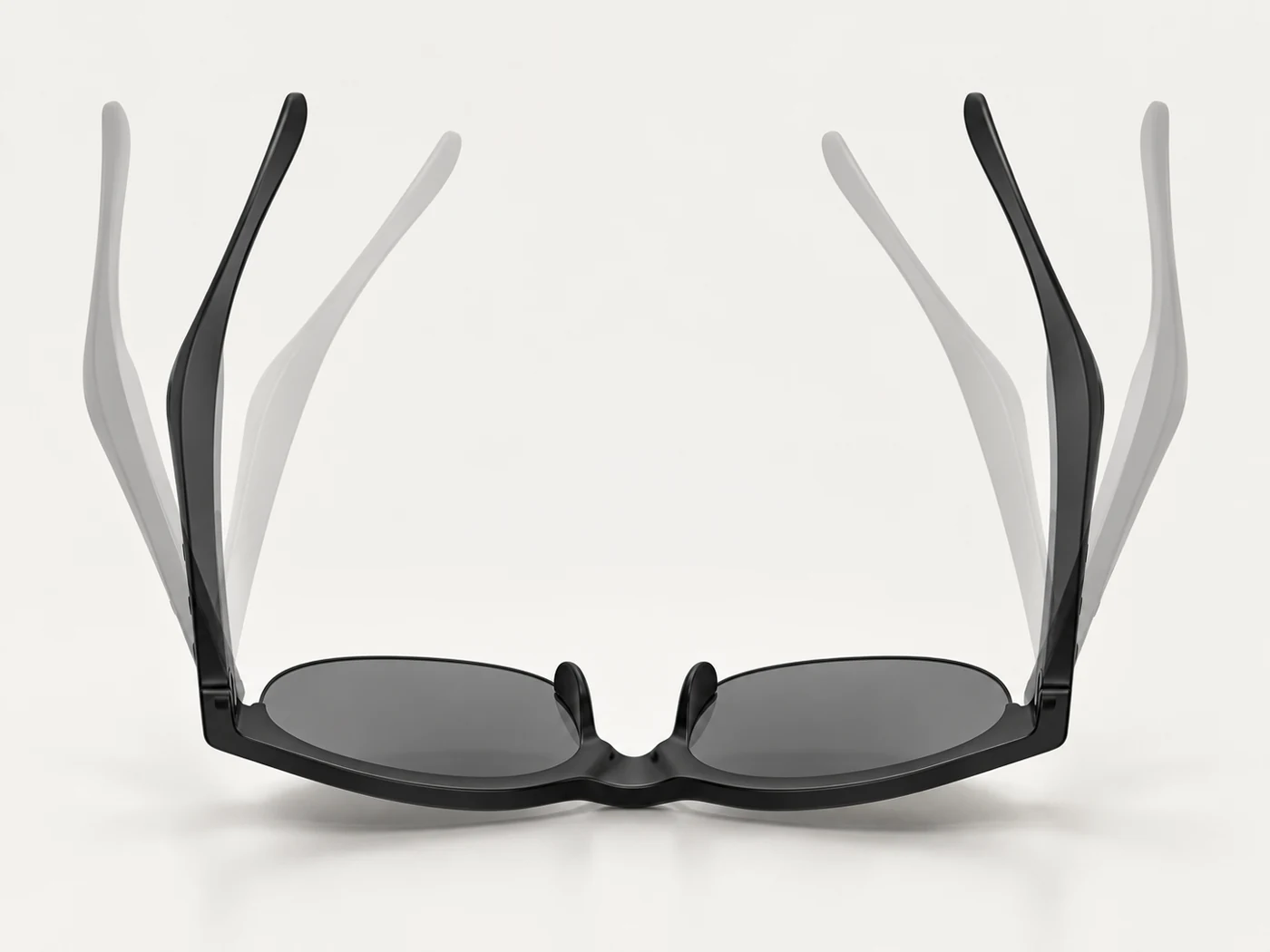 Flexible Bügel der schwarzen Brille, mit illustrierten Bewegungspositionen